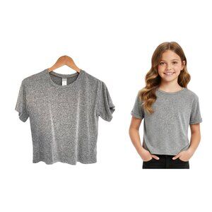 Nordstrom Shirt Kids Girls Large 10-12 Gray Heathered Casual Short Sleeve Cozy